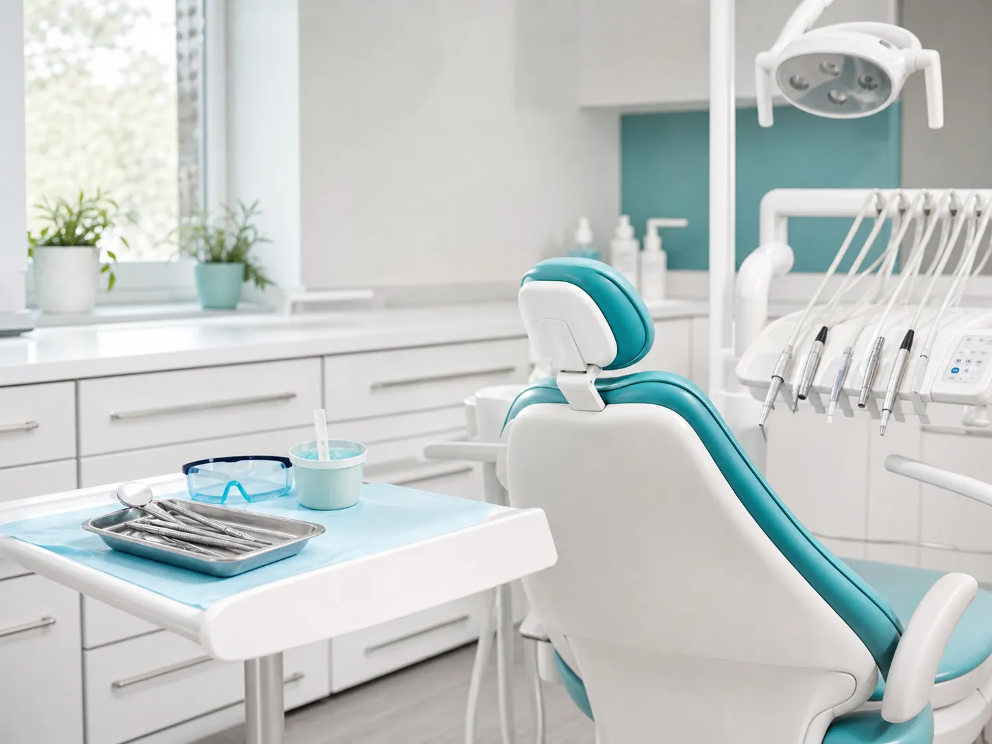 Heller vorbereiteter Behandlungsraum einer Dentalhygiene Praxis